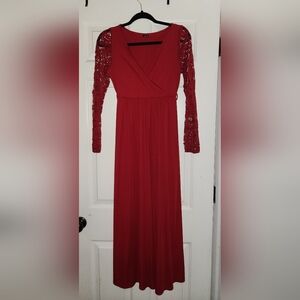 Elegant Red Lace Sleeve Dress